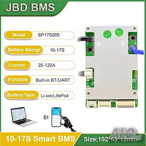 Smart BMS JBD 10S-17S 120A Li-ion Same Port w/ Balance 36V 48V 60V Bluetooth