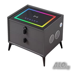 Smart нощно шкафче M3124 безжично зареждане, LED, Bluetooth говорител, антрацит