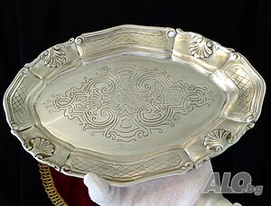 Овално плато, фруктиера от калай Art Nouveau.
