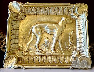 Бронзов пепелник с ловно Куче,Art Nouveau.