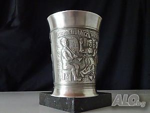 Гравирана чаша, халба от калай BMF, сватба.