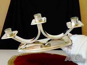 Посребрен свещник за три свещи, троен свещник.