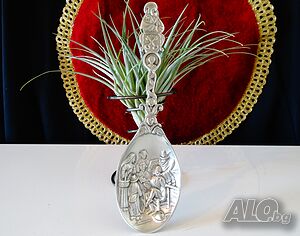 Семейна лъжица от калай, светец, ангели, сватба, годишнина.