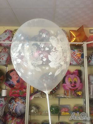 Сезонно намаление - 20 % латексов прозрачен балон с бели рози - печат, декорации с балони