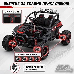 Детско електрическо бъги 4×4 с дистанционно, LED, USB и MP3 - 4 мотора
