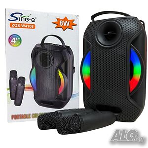 Преносима Bluetooth караоке колона ZQS-W4110 с 2 безжични микрофона, RGB светлини, FM радио, USB, TF