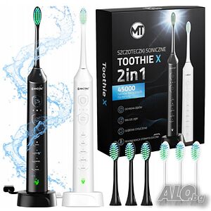 Комплект от 2 броя електрическа звукова четка Toothie X 2в1 с 6 накрайника и зарядна база