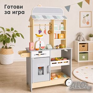 Детски дървен магазин и фуудтрак с ледогенератор и аксесоари