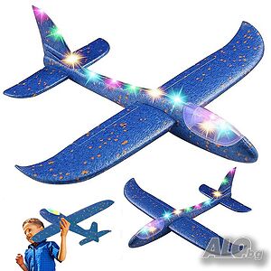 Голям LED самолет от стиропор - светещ летящ самолет за деца 47 см