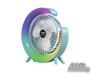Мини настолен вентилатор с многоцветно осветление, RGB LED, USB, презареждащ се