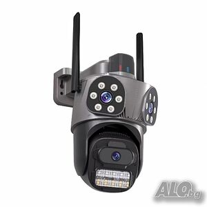 Тройна външна WiFi камера 9MP с аларма, 24 диода, iCSee, 64GB памет