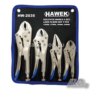 Комплект Клещи Чираци 4 части HAWEK HW-2035 със Самозаключваща се Долна Челюст
