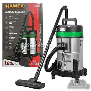 Прахосмукачка за Сухо и Мокро Почистване 30л HAWEK 1200W с 4бр Въртящи Колела