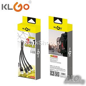 Качествен удобен кабел KLGO 3в1 - Type-C, MicroUSB и iPhone