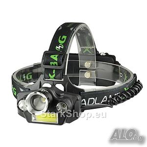 Мощен четворен LED COB ZOOM челник с две зарядни