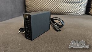 Мрежово зарядно устройство Anker, 6xUSB PowerIQ, 60W, Черен