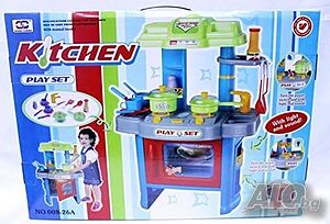 Играчка Голяма детска кухня със светеща фурна - синя