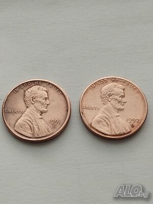 2 бр.US one cent, медни 1991 и 1992 год.