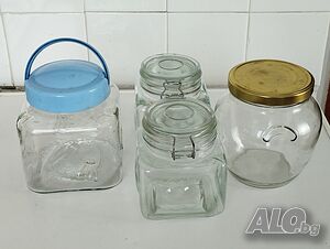 4 бр. стъклени буркани дебело стъкло за подправки, чай, кафе, захар.