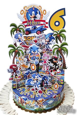 Картонена торта Соник Хартиена торта Sonic Спайдермен Батман Авенджърс Супер герои Пес Патрул Багери