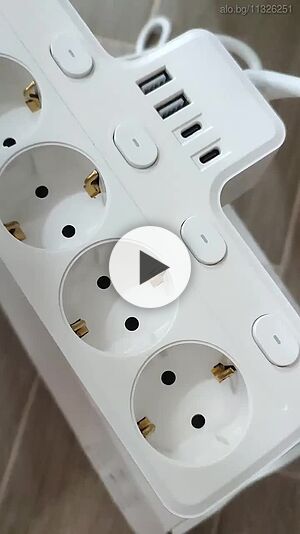 9-в-1 мултифункционален удължител с EU контакт и USB A и USB C портове