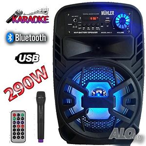 Караоке тонколона MÜHLER MAX3, 8 инча, bluetooth, безжичен микрофон, акумулатор