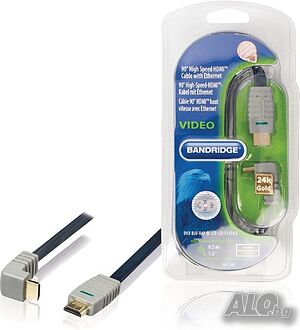 HDMI 1.4 High Speed ​​​​с Ethernet кабел под ъгъл надолу Bandridge 0.5 m