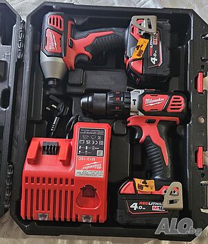 Milwaukee M18 нов комплект ударен гайковерт и ударен винтоверт с 2 батерии 4Ah, зарядно и куфар