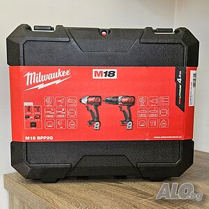 НОВ комплект Milwaukee M18 ударен гайковерт и винтоверт с 2 батерии 4Ah, зарядно и куфар