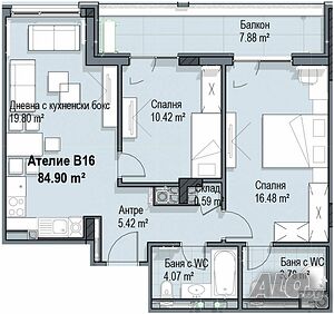 Продава ателие с две спални и балкон в кв. Кръстова вада, гр. София