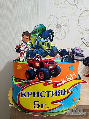 Картонена торта Пламъчко и машините