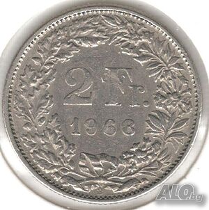 Switzerland-2 Francs-1968 B-KM# 21a-Helvetia standing