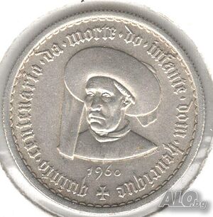 Portugal-5 Escudos-1960-KM#587-Prince Henry the Navigator-Silver