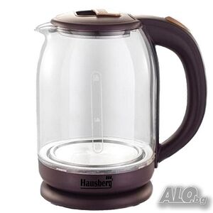 Електрическа кана Hausberg HB 3616, 1500W, 1.8 литра, Стъклена, Кафяв