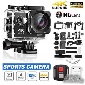 4K Ultra HD WiFi ЕКШЪН водоустойчива камера с дистанционо и много аксесоари