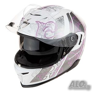 Мото Каска SCORPION EXO-520 EVO AIR FASTA White-Purple, вградени очила!