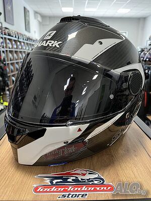 Мото каска SHARK SPARTAN CARBON, вградени очила, затъмнен визьор,XXL 63
