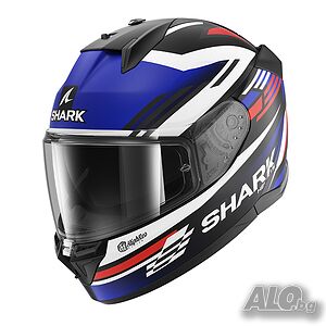 Мото Каска D-Skwal 3 Firstlap Mat Black Blue Red, вградени очила