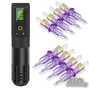 Wireless Tattoo Pen - комплект картридж машина за татуиране с батерия и 10 игли