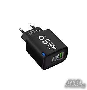 Зарядно за телефон GaN 65W USB Type C с бързо зареждане и USB PD Quick Charge 3.0
