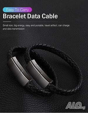 Унисекс кожена гривна USB кабел за зареждане и пренос на данни за iPhone
