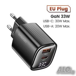 Toocki 33W Зарядно устройство USB + Type-C цифров дисплей Бързо зареждане