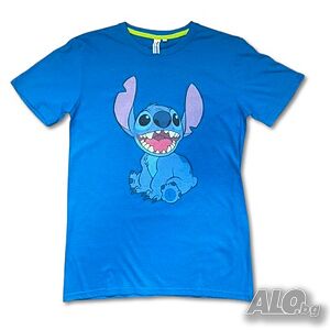 Нова детска тениска с дигитален печат Стич (Stitch) в син цвят