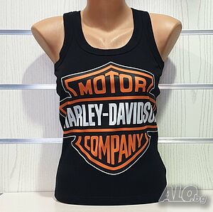Нов дамски черен потник с трансферен печат HARLEY DAVIDSON