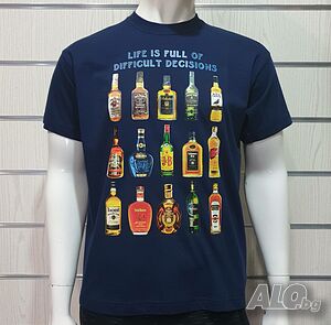 Нова мъжка тениска с трансферен печат Бутилки уиски, whiskey, алкохол