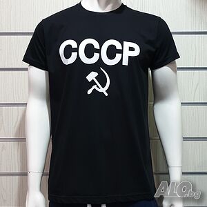 Нова черна мъжка тениска с трансферен печат СССР, Русия