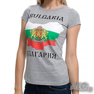 Нова дамска тениска с трансферен печат, с карта и герб на България