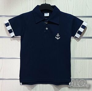Нова детска блуза тип lacoste и щампа котва с яка, 5-6 години