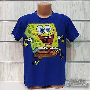 Нова детска синя тениска с дигитален печат Спондж боб, SpongeBob