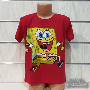 Нова детска червена тениска с дигитален печат Спондж боб, SpongeBob